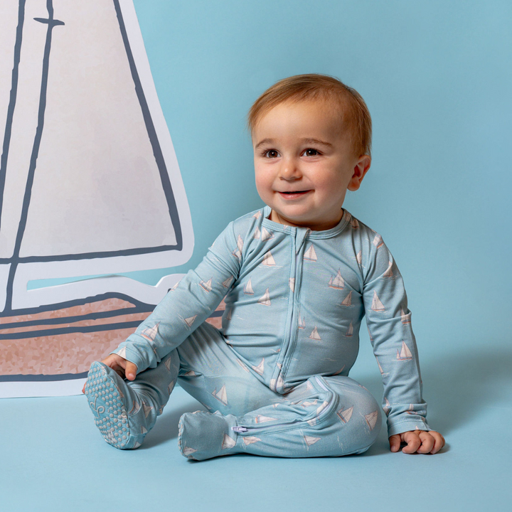 Footie Zippered One Piece in Smooth Sailing