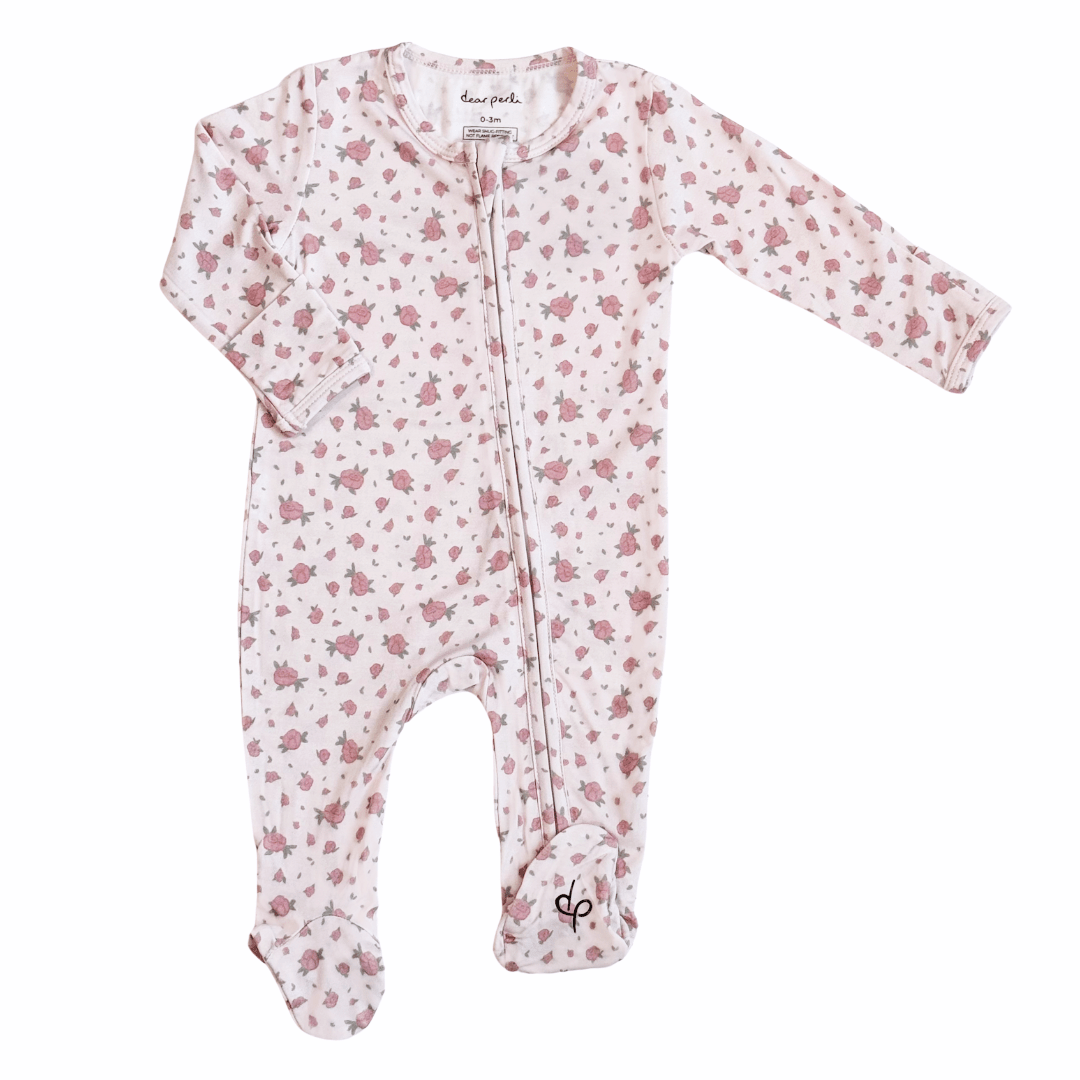 Footie Zippered One Piece in Rosie Posie - Dear Perli