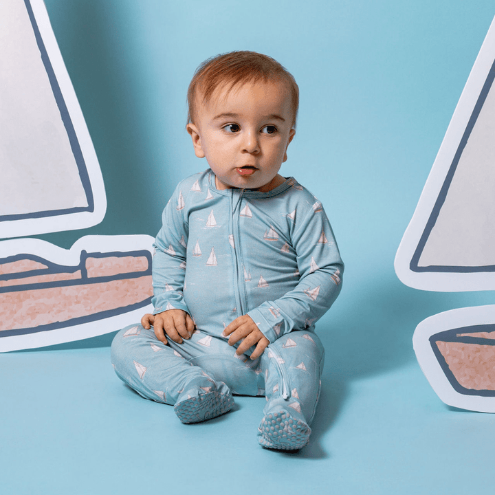 Footie Zippered One Piece in Smooth Sailing - Dear Perli