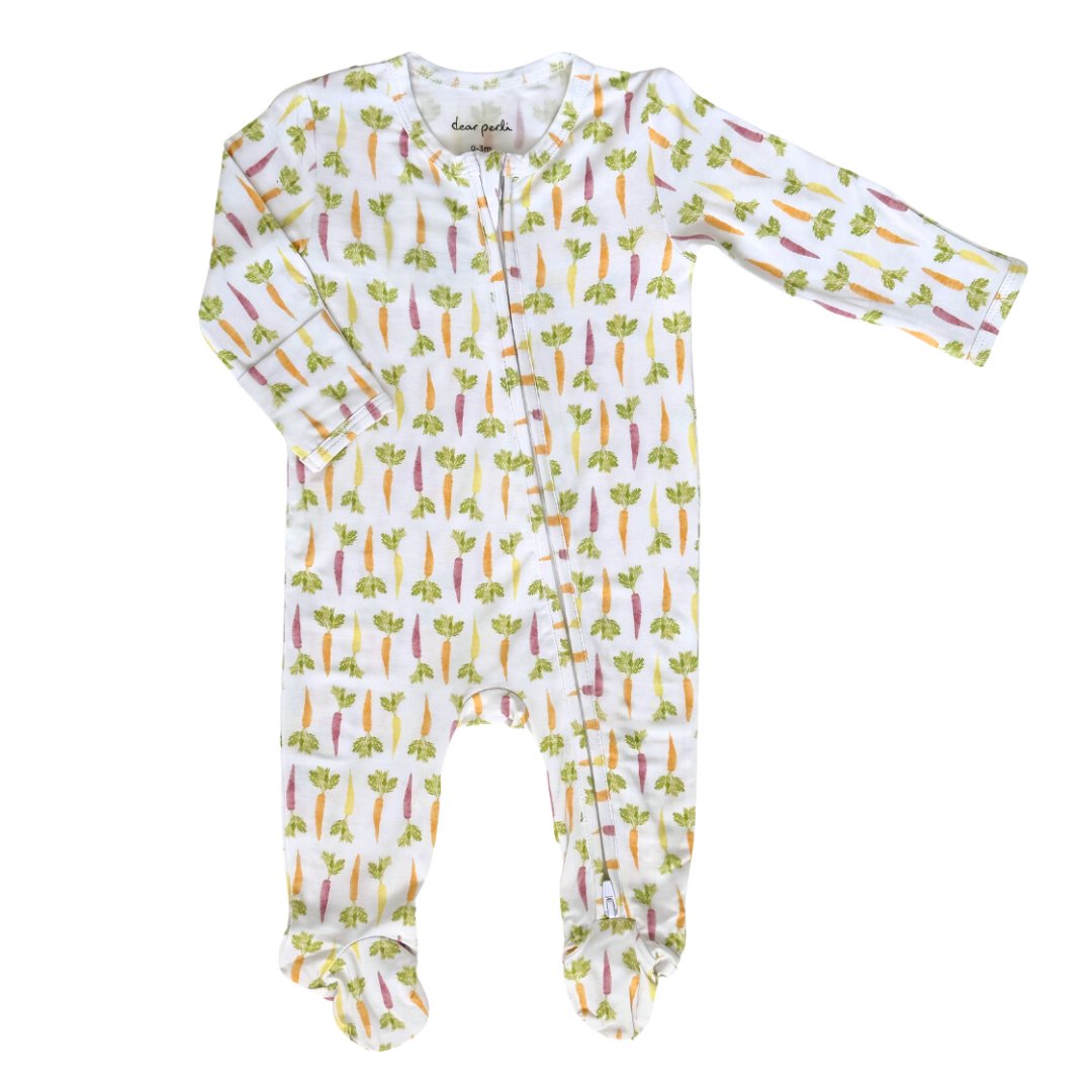 Footie Zippered One Piece in Colorful Carrots - Dear Perli