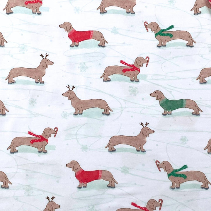 *PRE-ORDER* Zippered Footie in Holiday Dogs Christmas - Dear Perli
