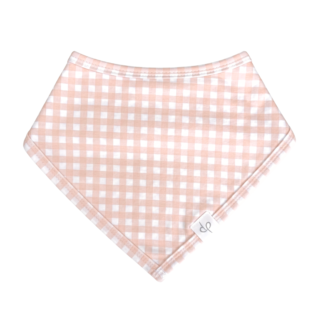 Bandana Bib in Micro Gingham Petal Pink