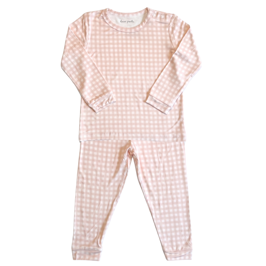 Toddler Pajama Set in Micro Gingham Petal Pink