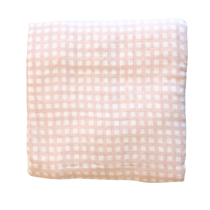 Bamboo Muslin Swaddle Blanket in Micro Ginham Petal Pink