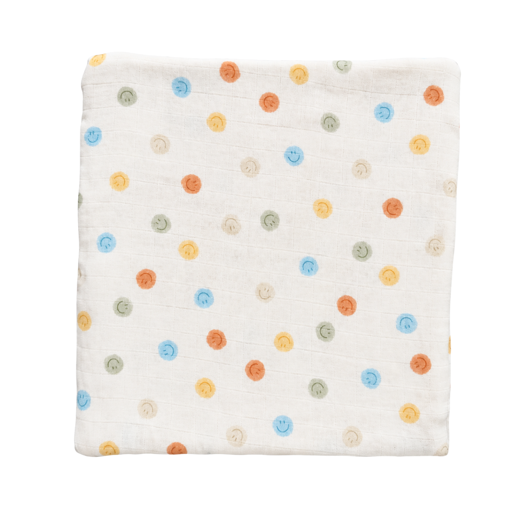 Bamboo Muslin Swaddle Blanket - Smiley Days