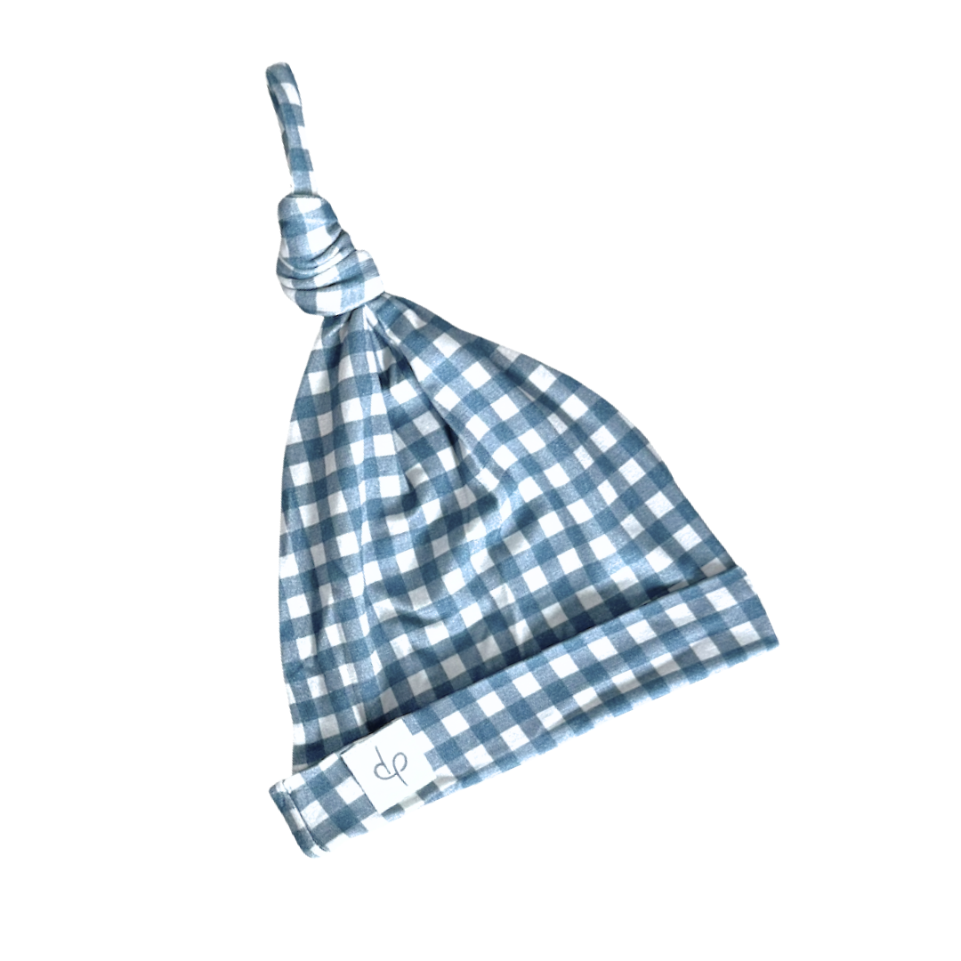 Top Knot Hat - Micro Gingham Navy