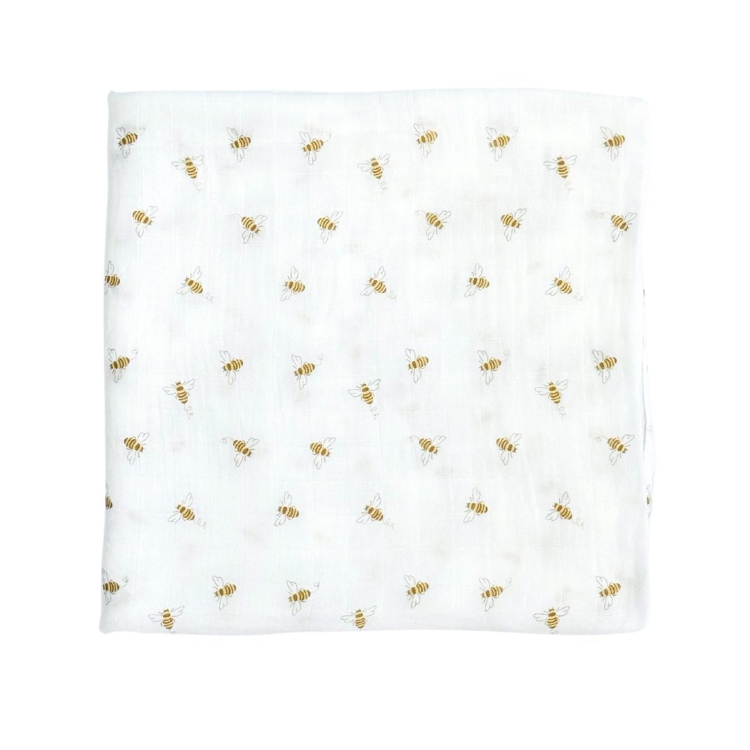 Bamboo Muslin Swaddle Blanket in Busy Bees - Dear Perli