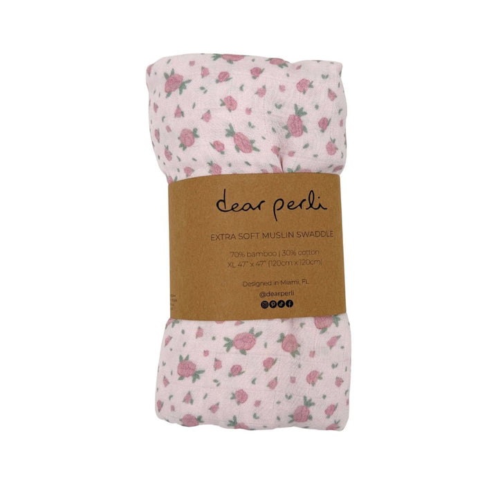 Bamboo Muslin Swaddle Blanket in Rosie Posie - Dear Perli