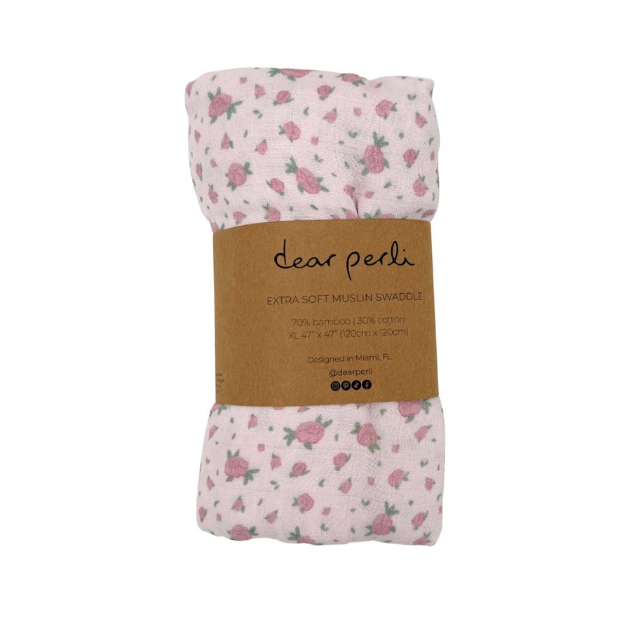 Bamboo Muslin Swaddle Blanket in Rosie Posie - Dear Perli