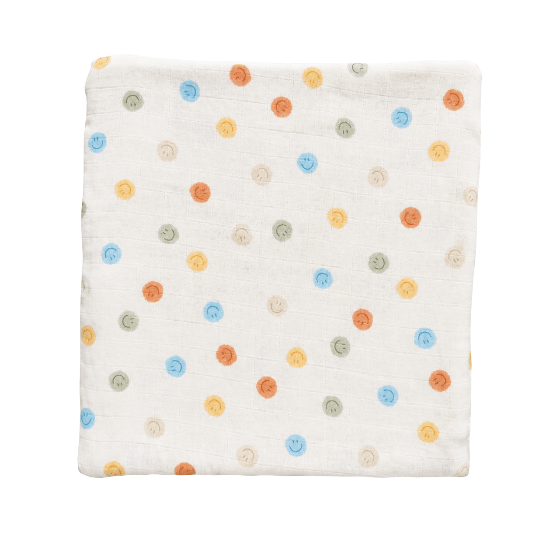 Bamboo Muslin Swaddle Blanket - Smiley Days - Dear Perli