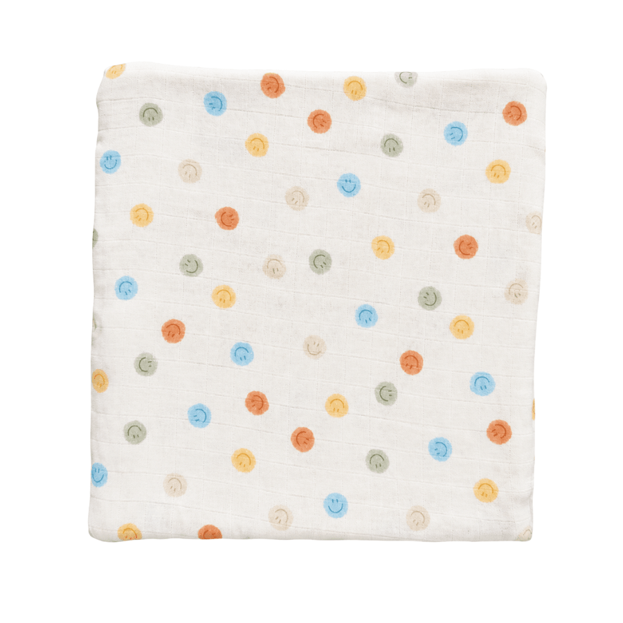 Bamboo Muslin Swaddle Blanket - Smiley Days - Dear Perli
