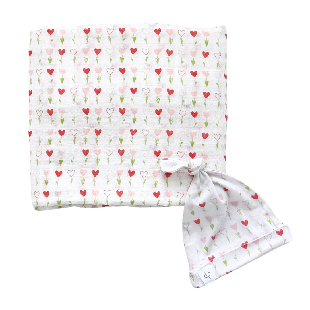 Bamboo Muslin Swaddle Blanket & Topknot Set - Baby Ballers - Dear Perli