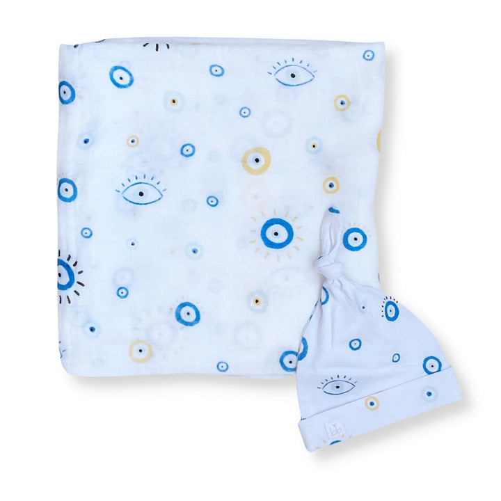 Bamboo Muslin Swaddle Blanket & Topknot Set - Baby Ballers - Dear Perli