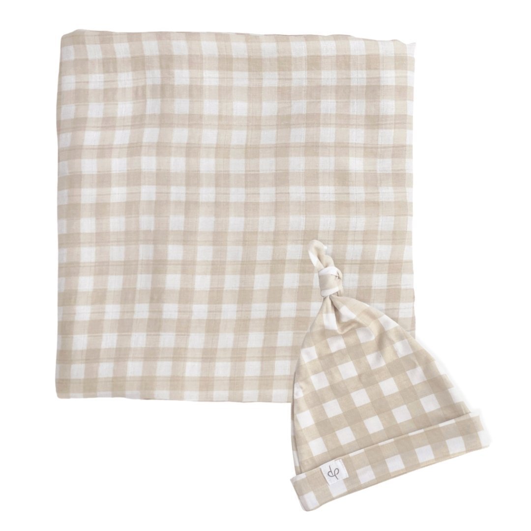 Bamboo Muslin Swaddle Blanket & Topknot Set - Baby Ballers - Dear Perli