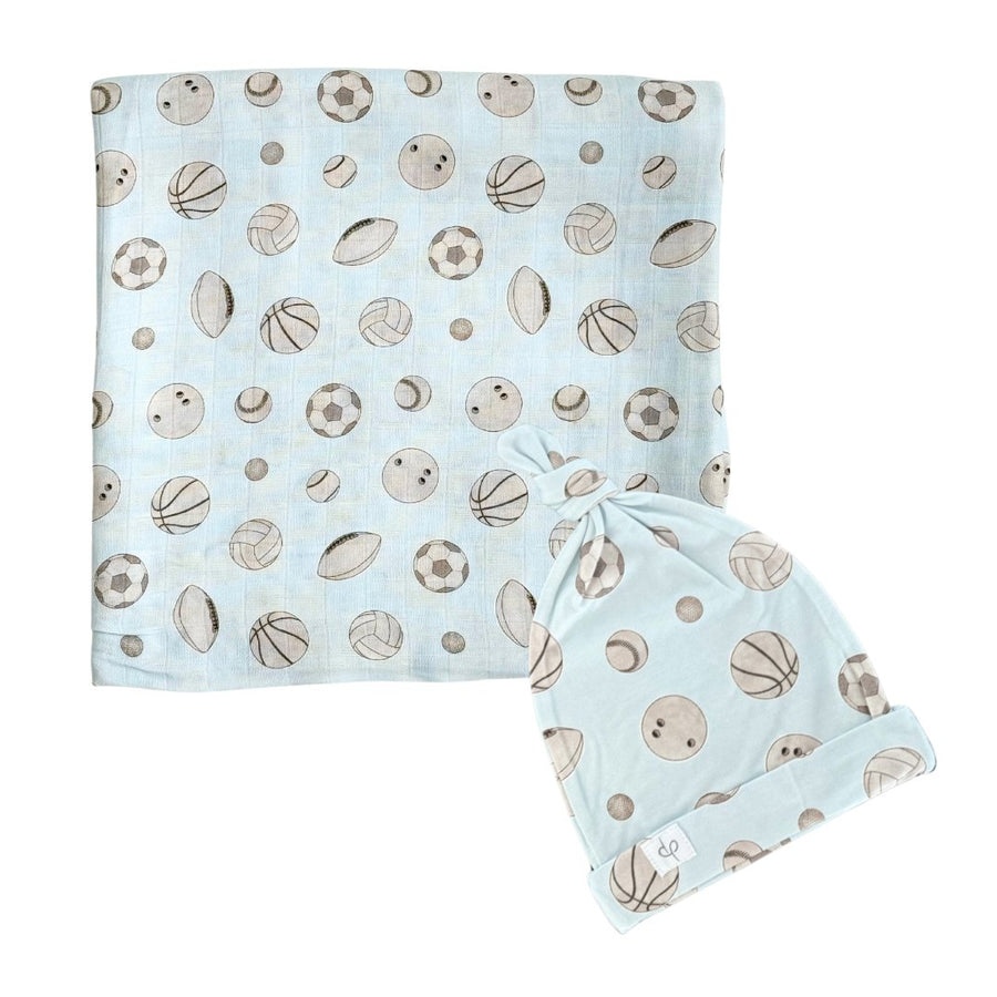 Bamboo Muslin Swaddle Blanket & Topknot Set - Baby Ballers - Dear Perli