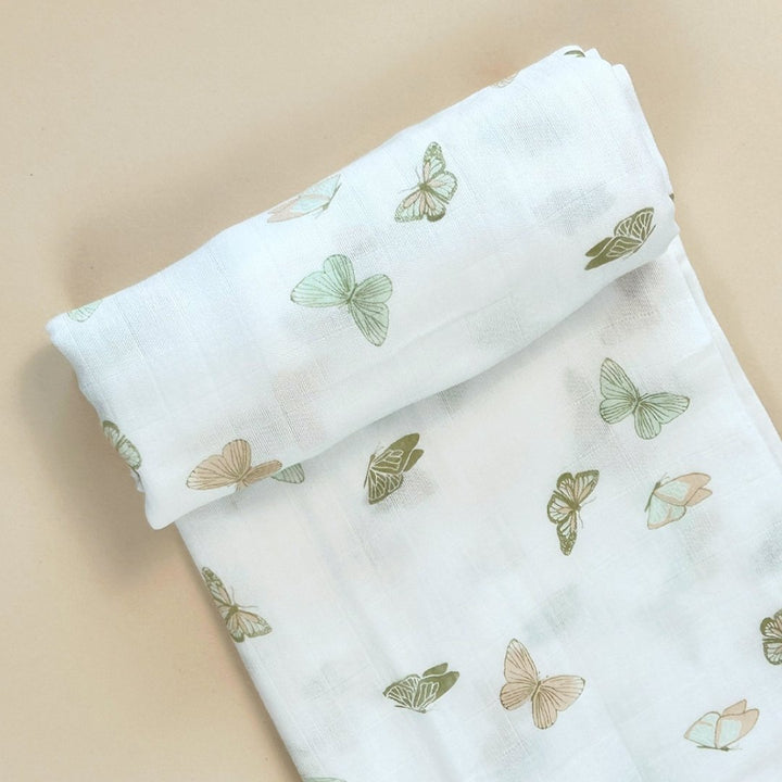 Bamboo Muslin Swaddle Blanket & Topknot Set - Busy Bees - Dear Perli