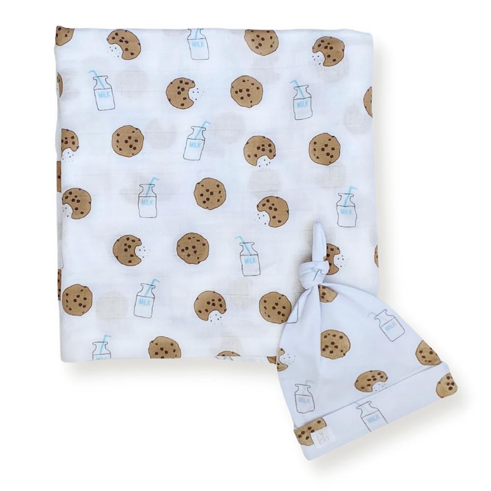 Bamboo Muslin Swaddle Blanket & Topknot Set - Busy Bees - Dear Perli