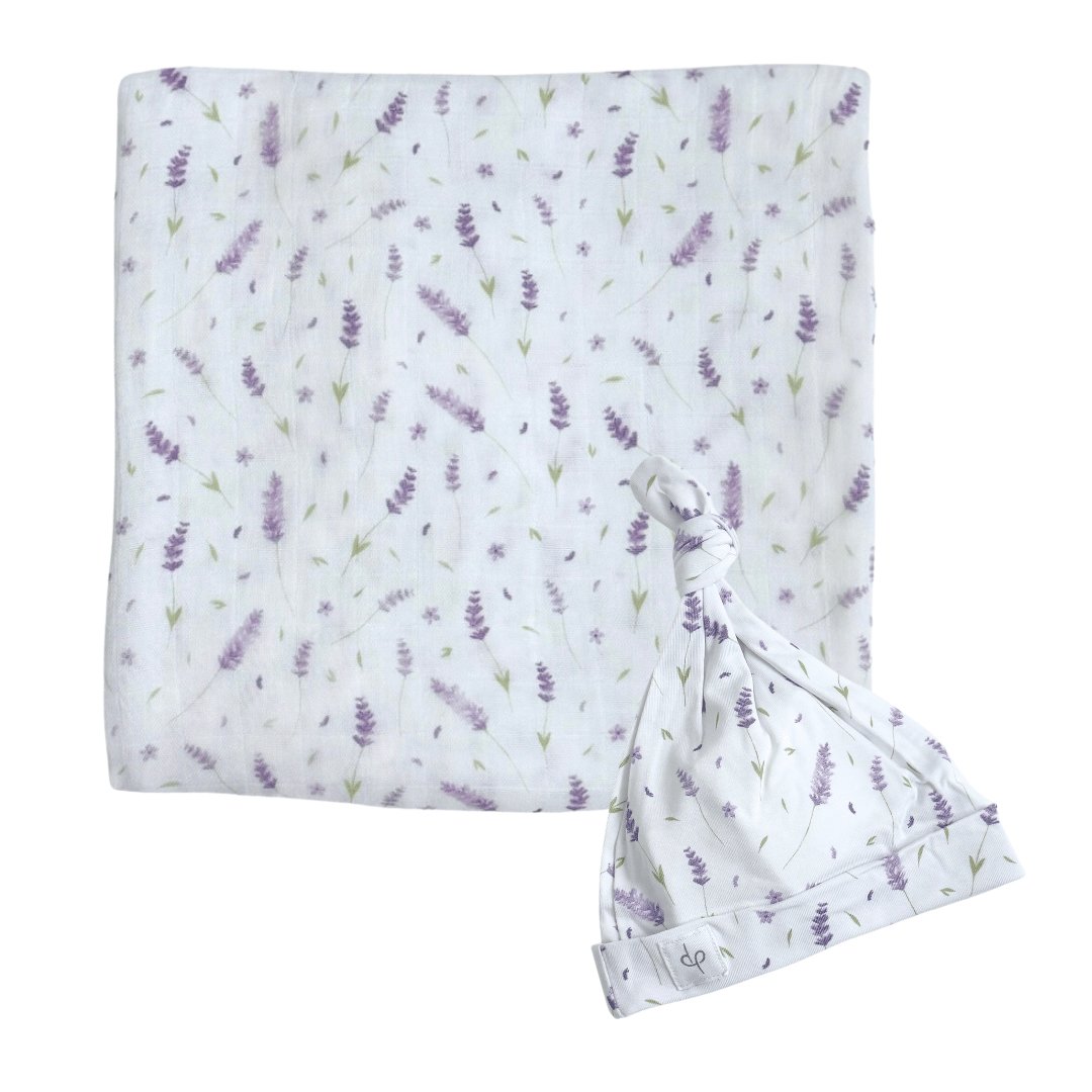 Bamboo Muslin Swaddle Blanket & Topknot Set - Busy Bees - Dear Perli