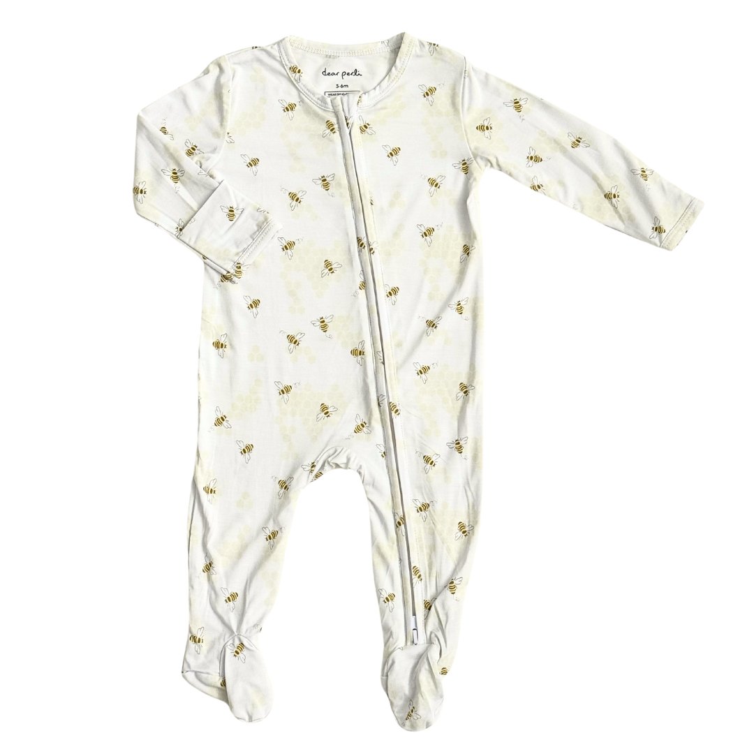 Footie Zippered One Piece in Busy Bees - Dear Perli