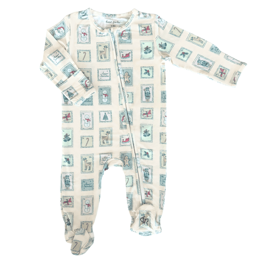Footie Zippered One Piece in Dear Santa - Dear Perli