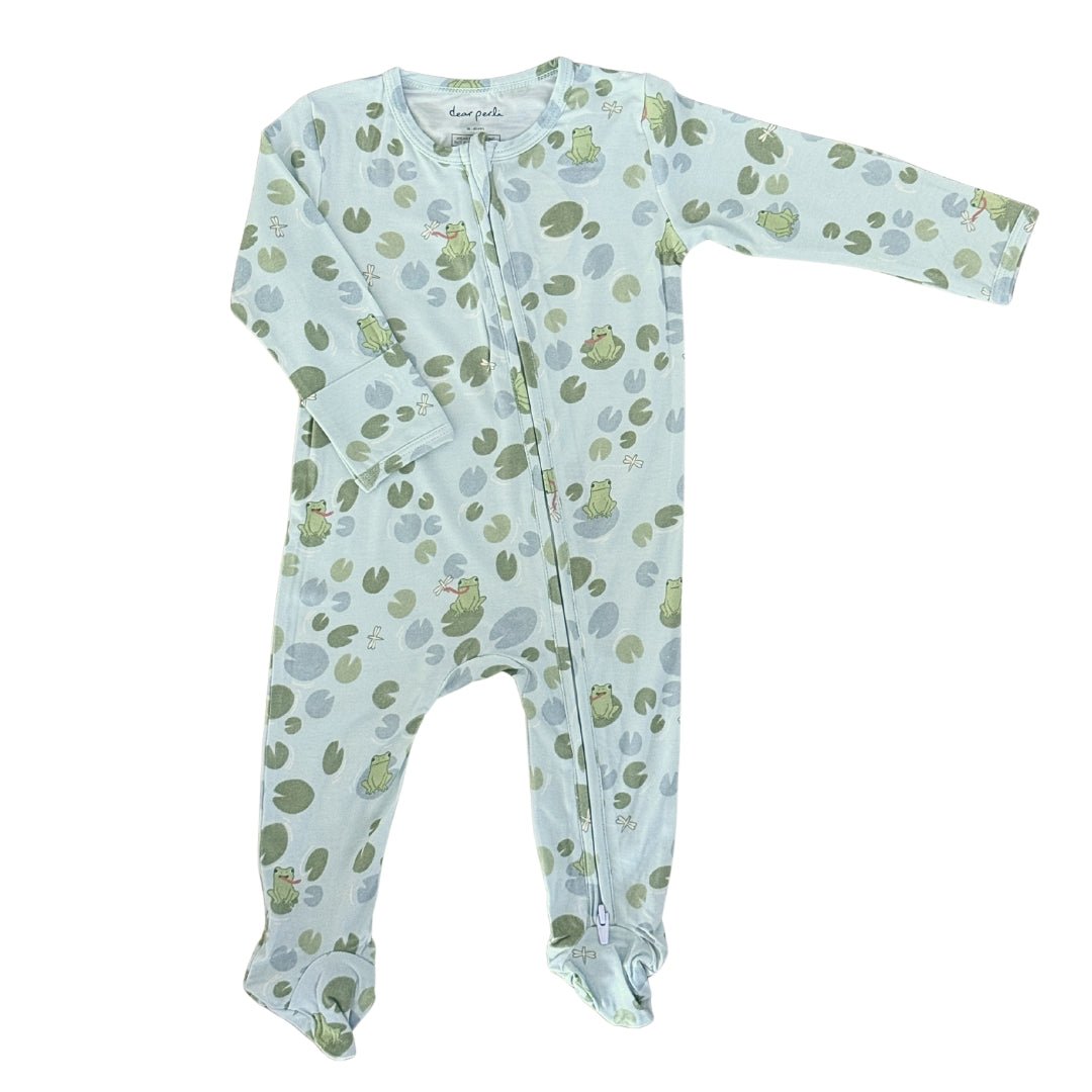 Footie Zippered One Piece in Ribbits by the Pond - Dear Perli