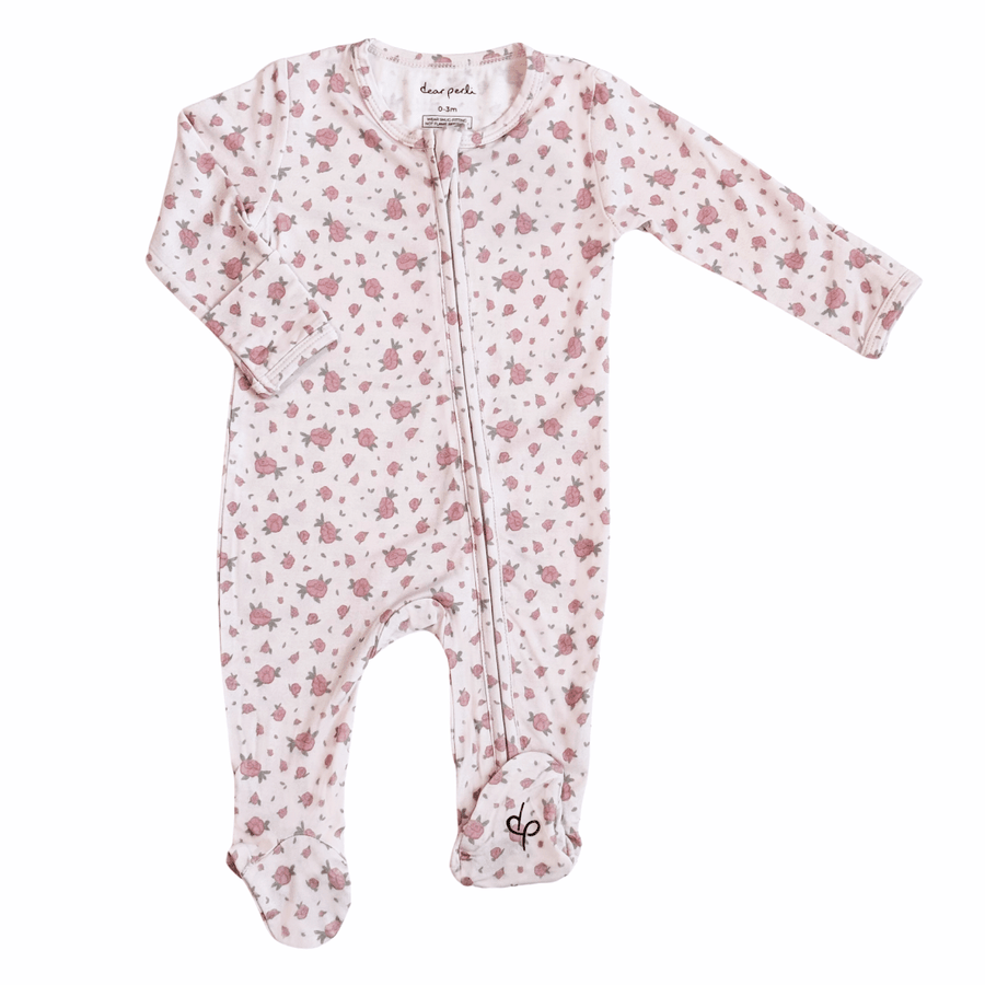 Footie Zippered One Piece in Rosie Posie - Dear Perli