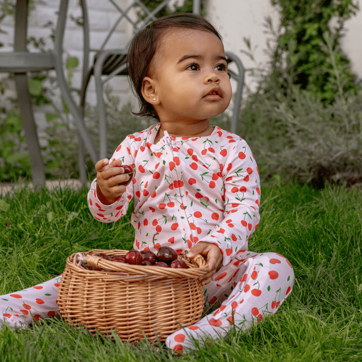 Footie Zippered One Piece in Sweetheart Cherries - Dear Perli