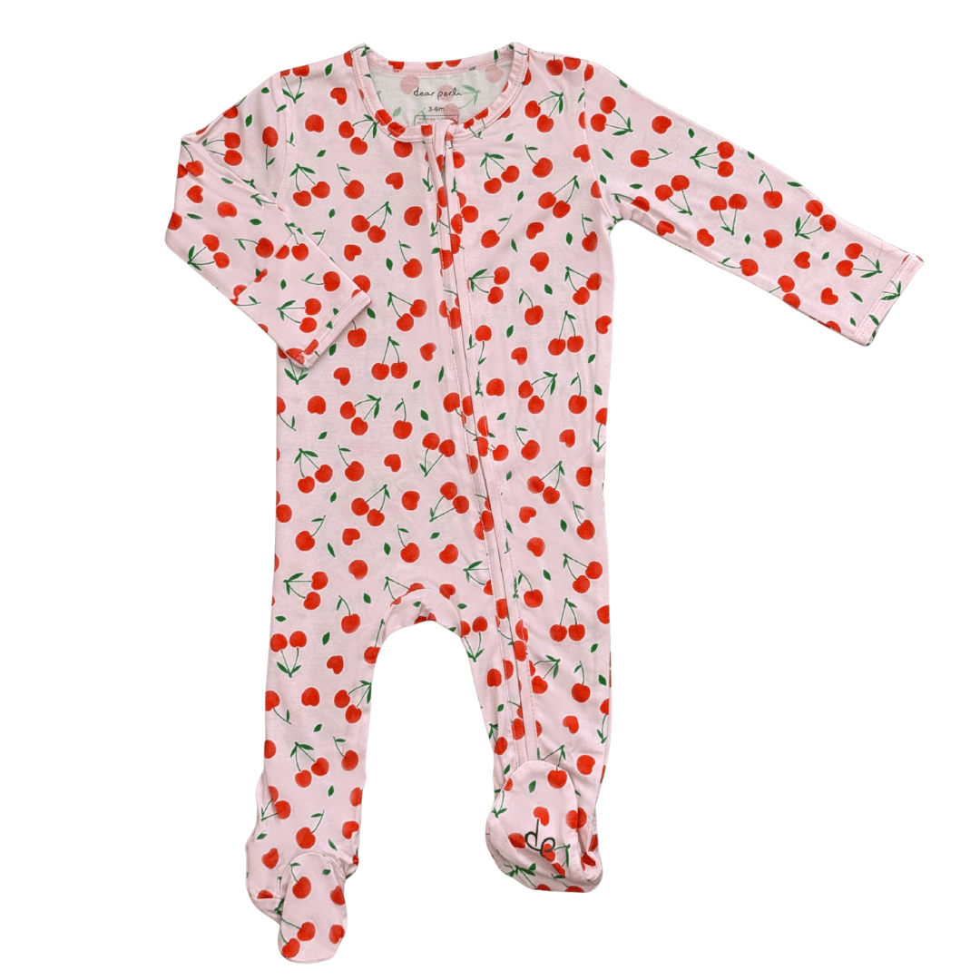 Footie Zippered One Piece in Sweetheart Cherries - Dear Perli