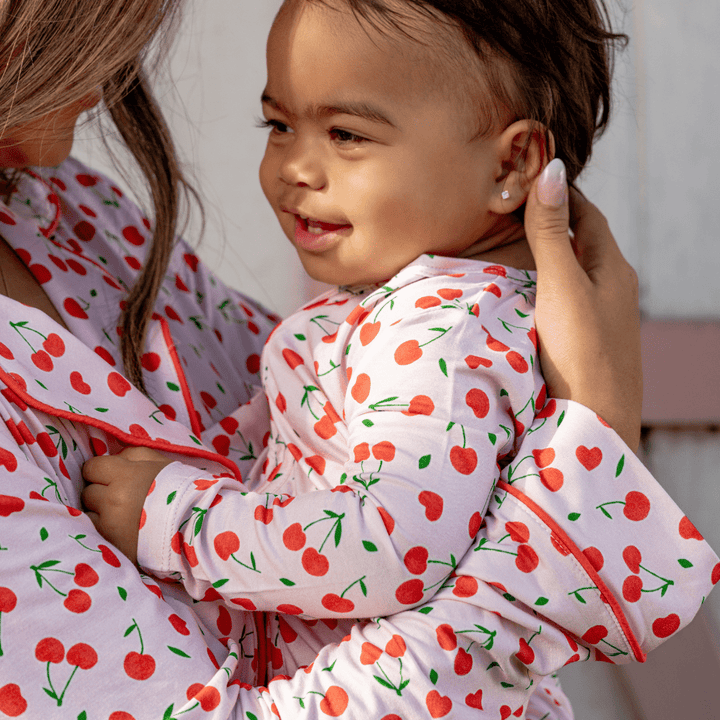 Footie Zippered One Piece in Sweetheart Cherries - Dear Perli