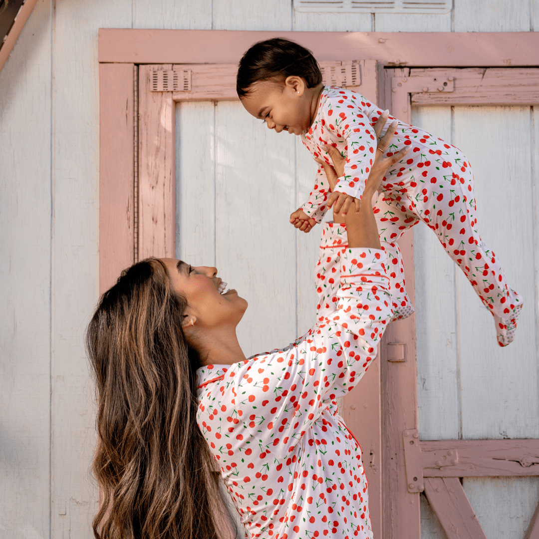 Footie Zippered One Piece in Sweetheart Cherries - Dear Perli