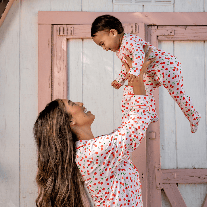 Footie Zippered One Piece in Sweetheart Cherries - Dear Perli