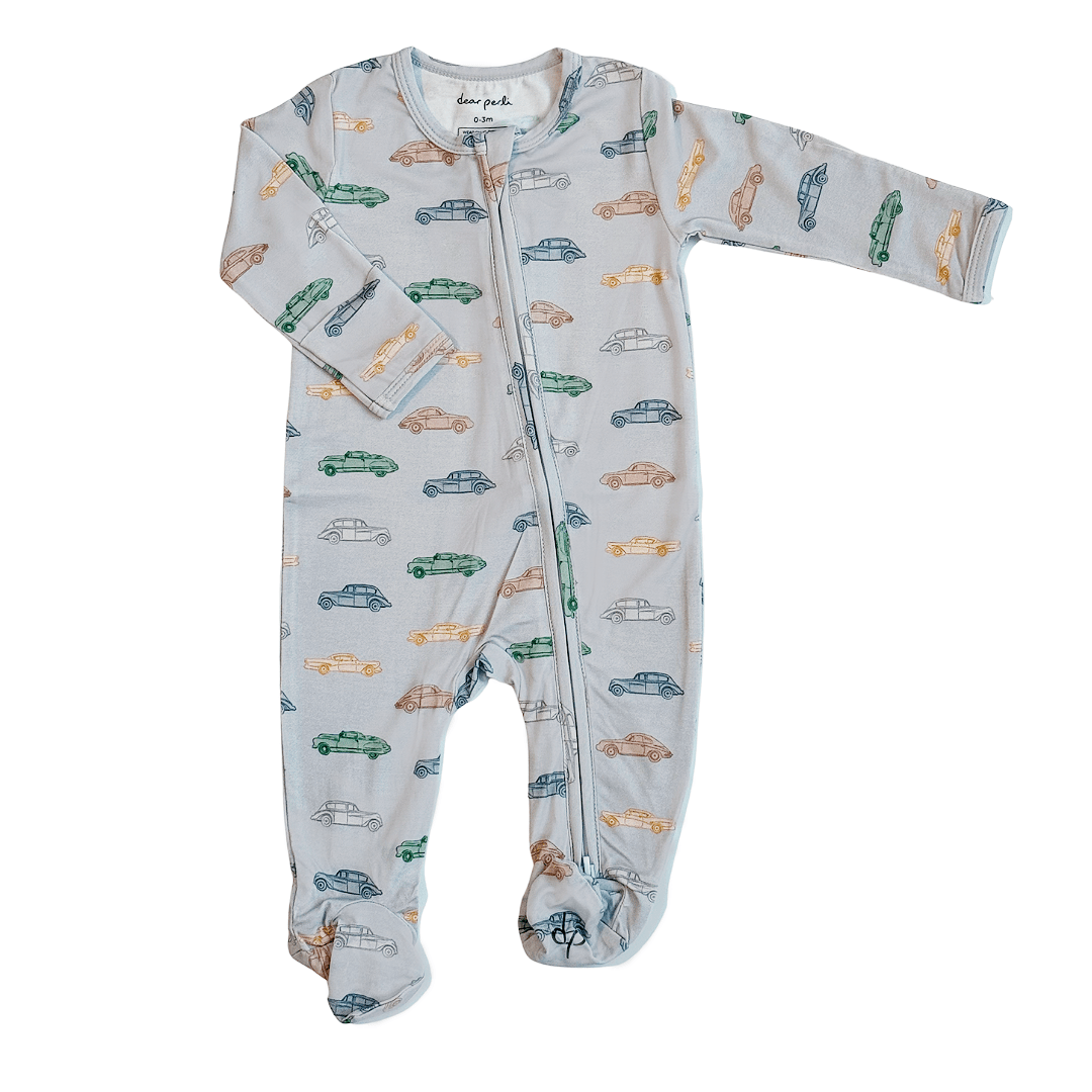 Footie Zippered One Piece in Vintage Vroom - Dear Perli