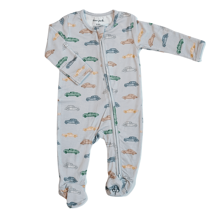 Footie Zippered One Piece in Vintage Vroom - Dear Perli