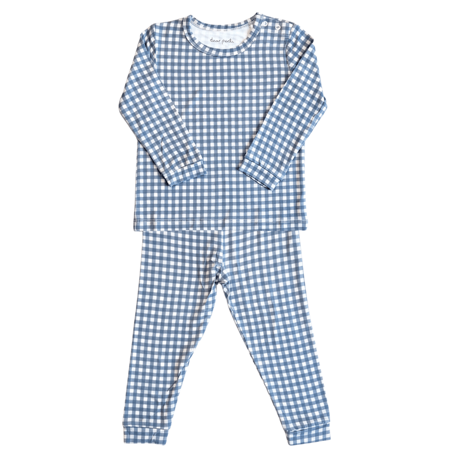 Toddler Pajama Set in Micro Gingham Navy - Dear Perli