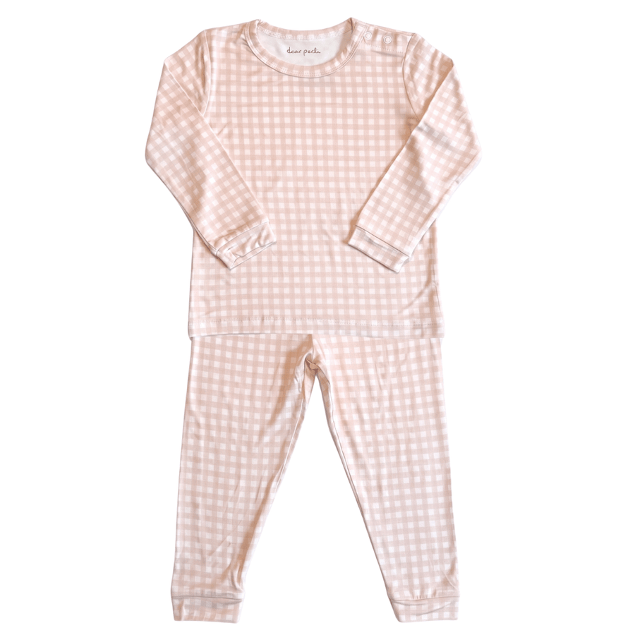 Toddler Pajama Set in Micro Gingham Petal Pink - Dear Perli