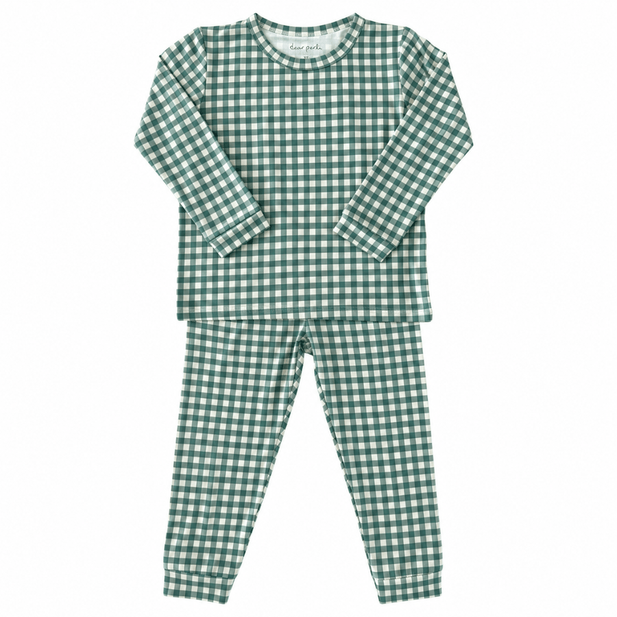 Toddler Pajama Set in Micro Gingham Pine - Dear Perli