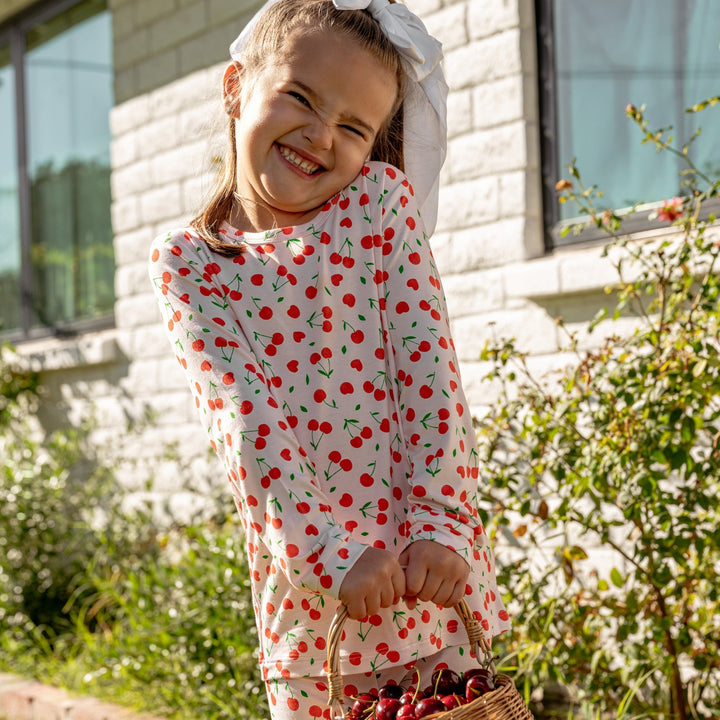 Toddler Pajama Set in Sweetheart Cherries - Dear Perli