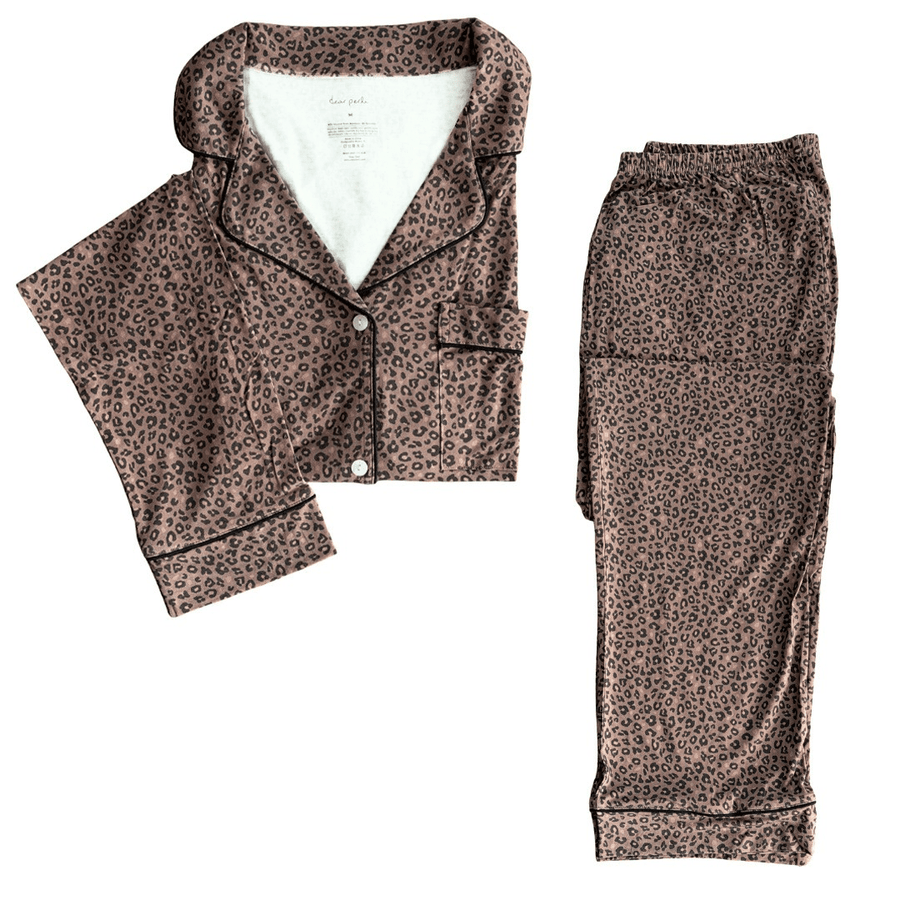Women's Long Sleeve Pajama Set in Chocolate Leopard - Dear Perli