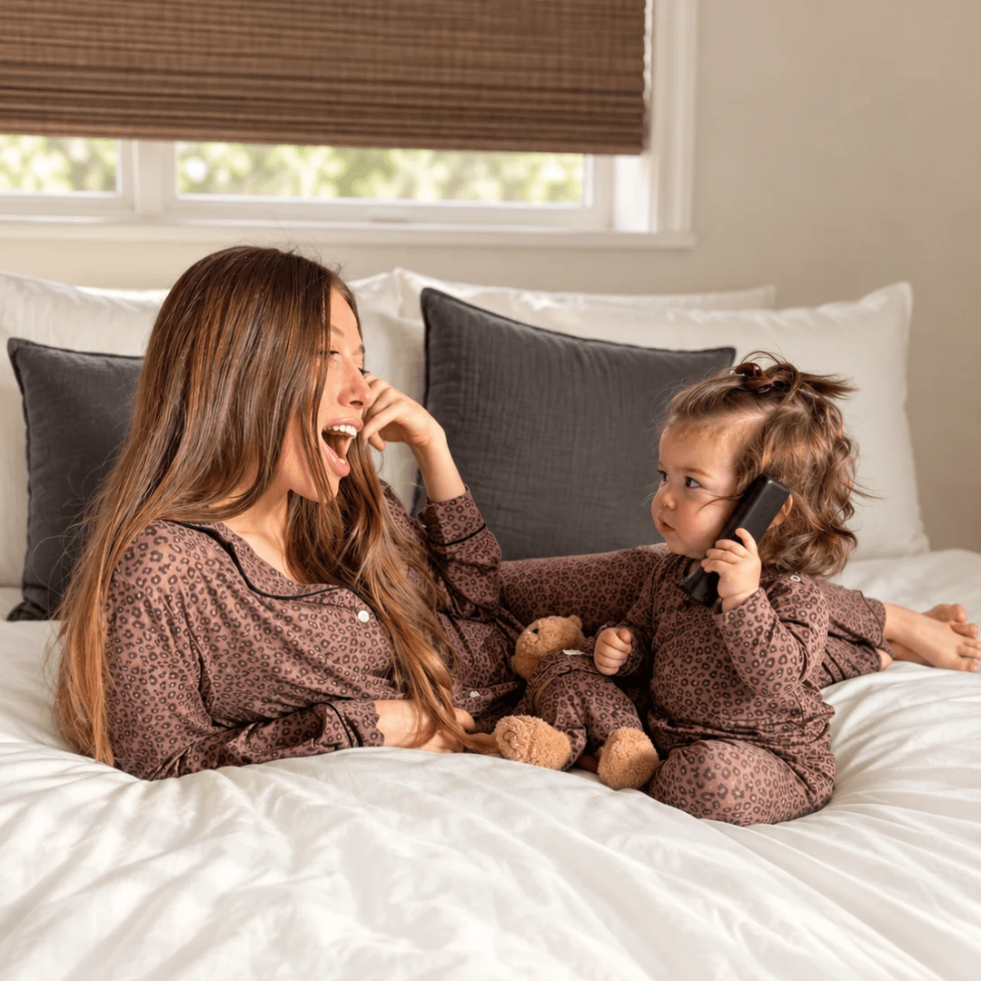 Women's Long Sleeve Pajama Set in Chocolate Leopard - Dear Perli