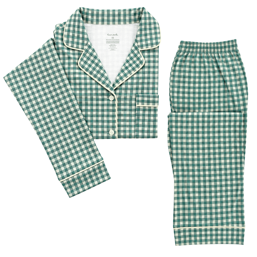 Women's Long Sleeve Pajama Set in Micro Green Pine - Dear Perli
