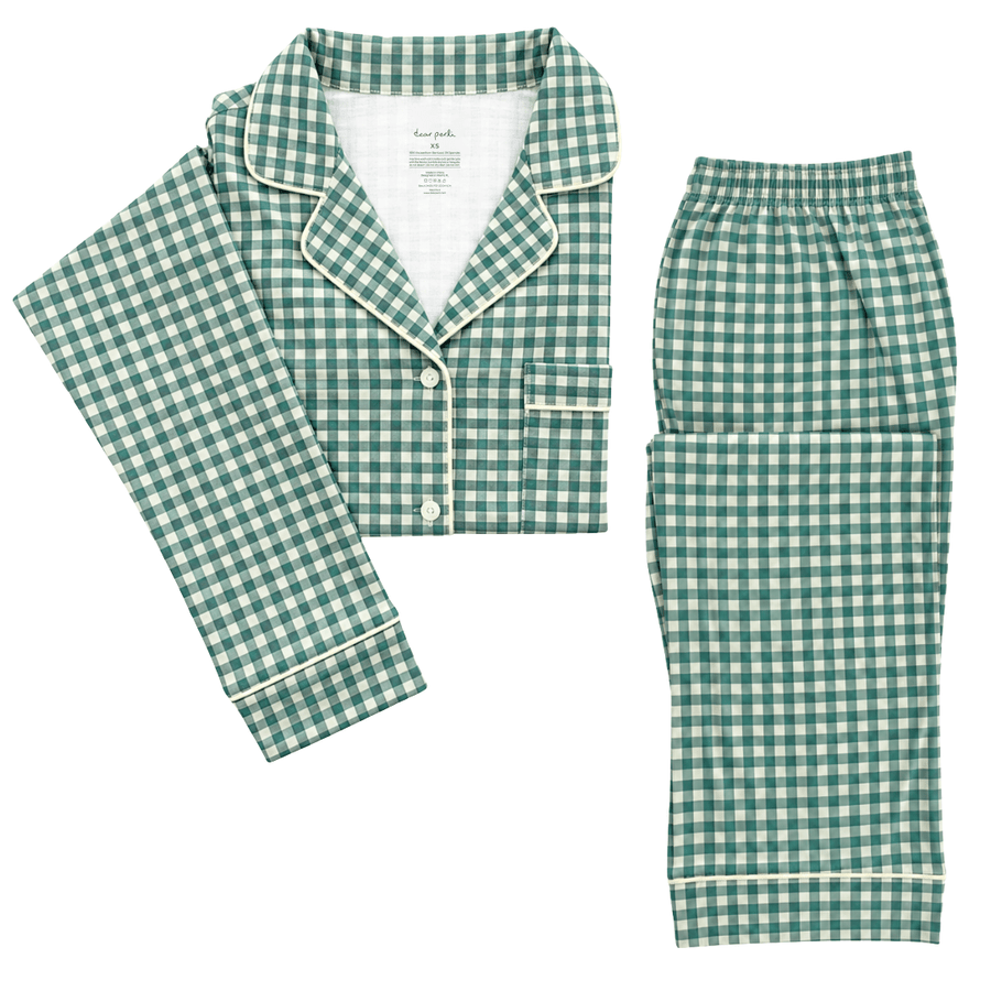 Women's Long Sleeve Pajama Set in Micro Green Pine - Dear Perli