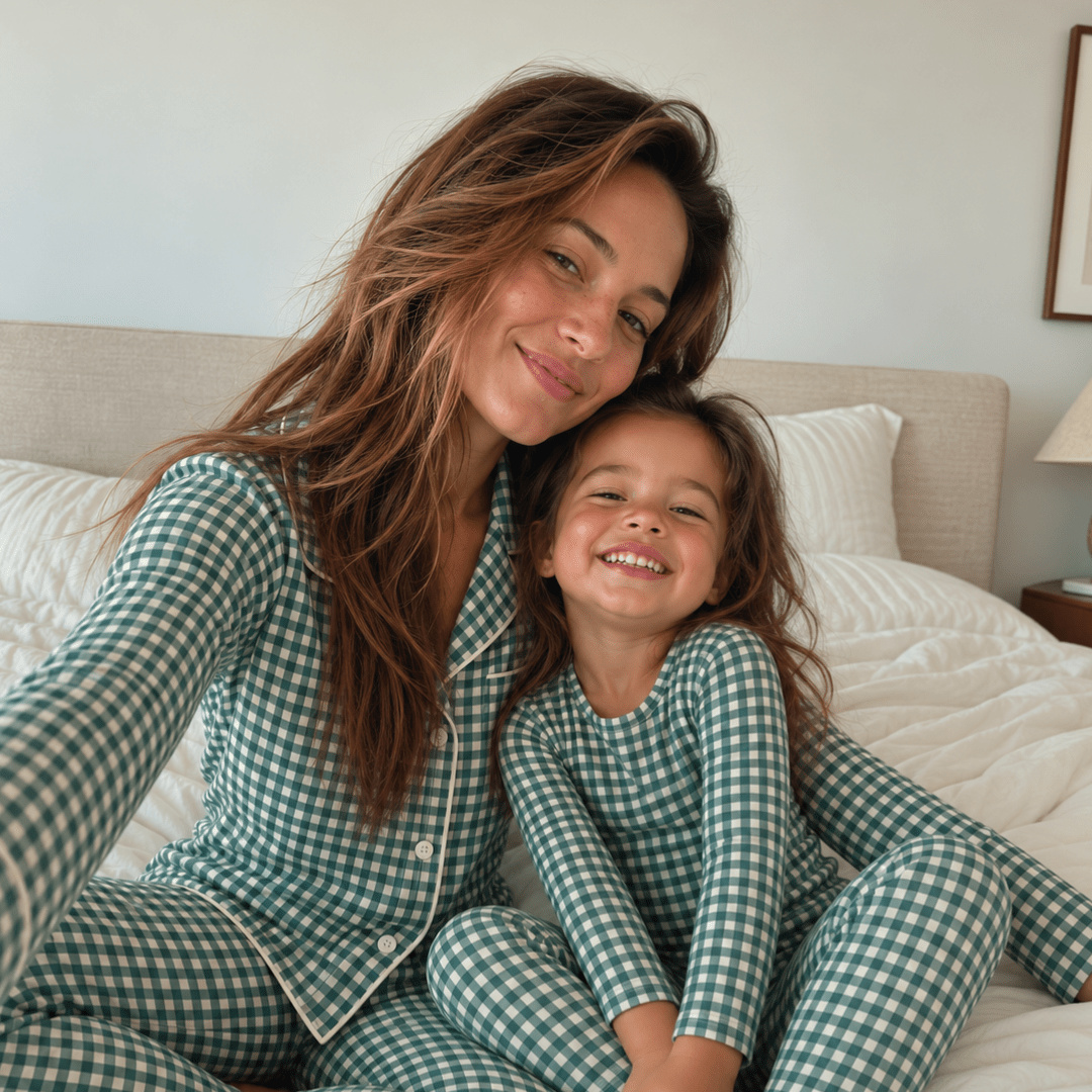 Women's Long Sleeve Pajama Set in Pine Micro Green - Dear Perli