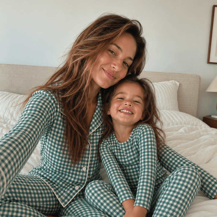 Women's Long Sleeve Pajama Set in Pine Micro Green - Dear Perli