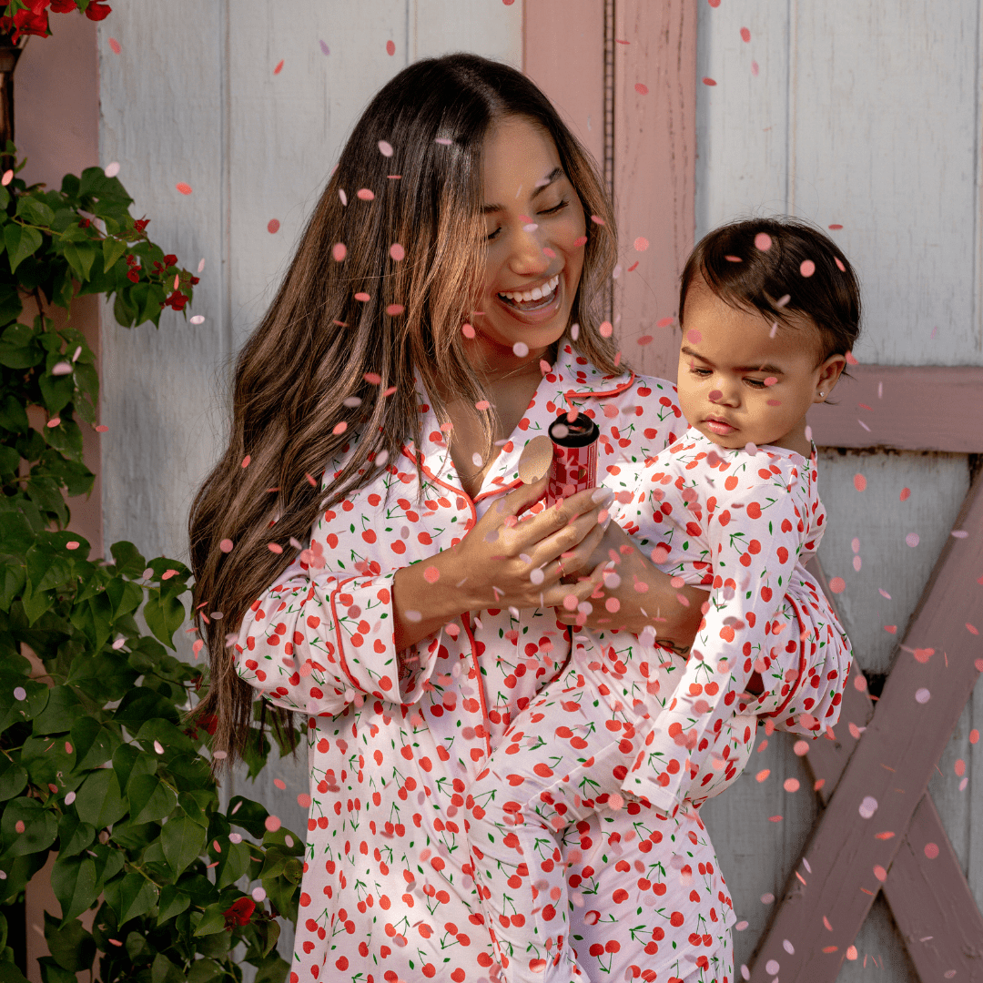 Women's Long Sleeve Pajama Set in Sweetheart Cherries - Dear Perli