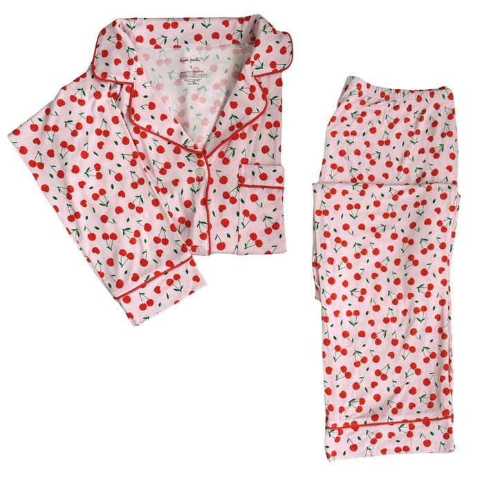 Women's Long Sleeve Pajama Set in Sweetheart Cherries - Dear Perli