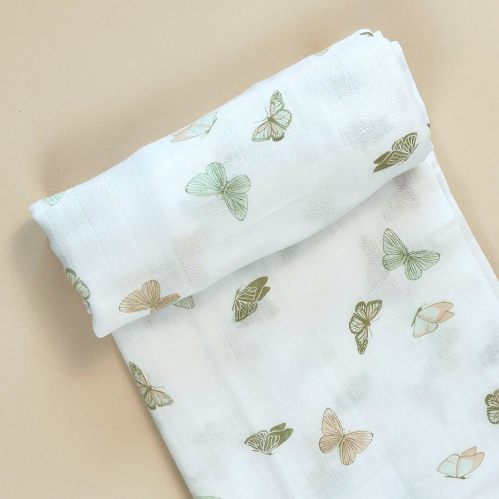 Bamboo Muslin Swaddle Blanket - Butterflies - Bundled Baby