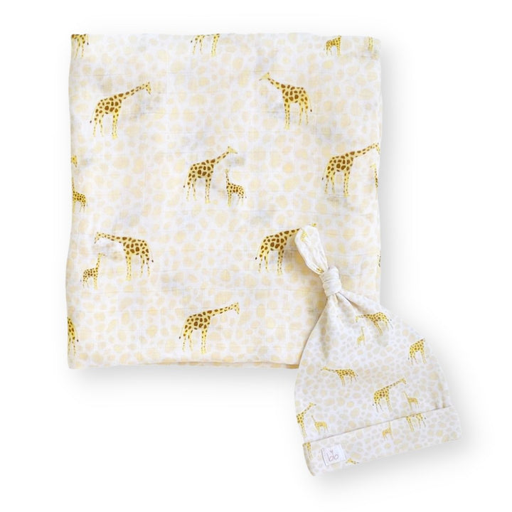 Bamboo Muslin Swaddle Blanket & Topknot Set - Butterflies - Dear Perli