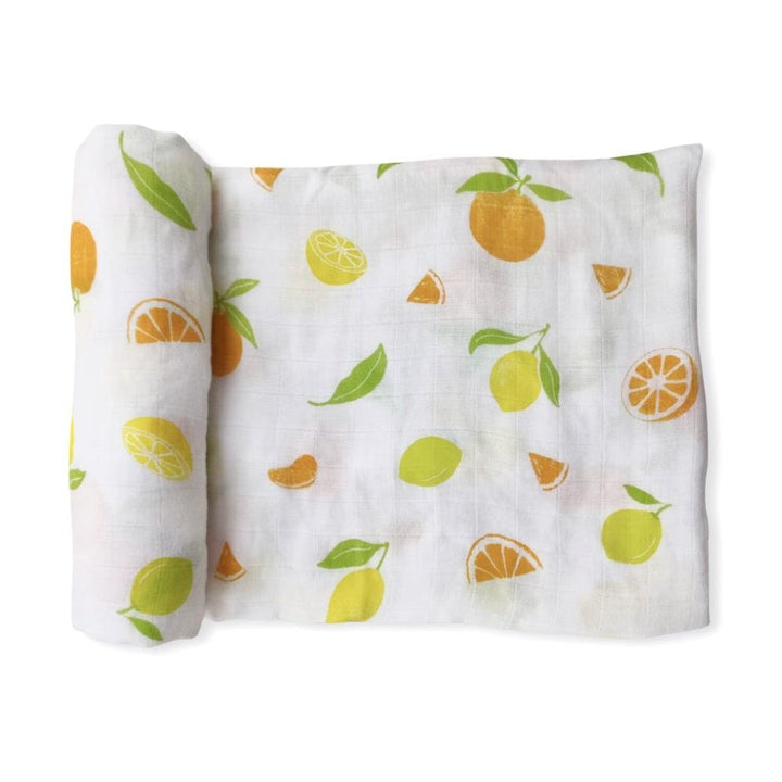 Bamboo Muslin Swaddle Blanket & Topknot Set - Main Squeeze - Bundled Baby