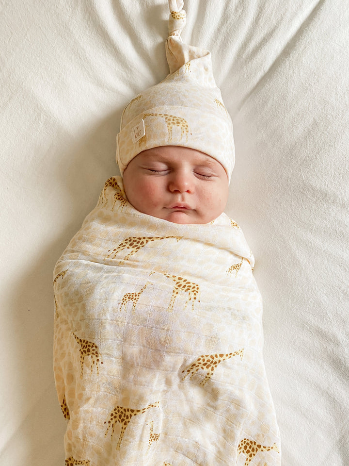 Bamboo Muslin Swaddle Blanket & Topknot Set - Watermelon - Bundled Baby