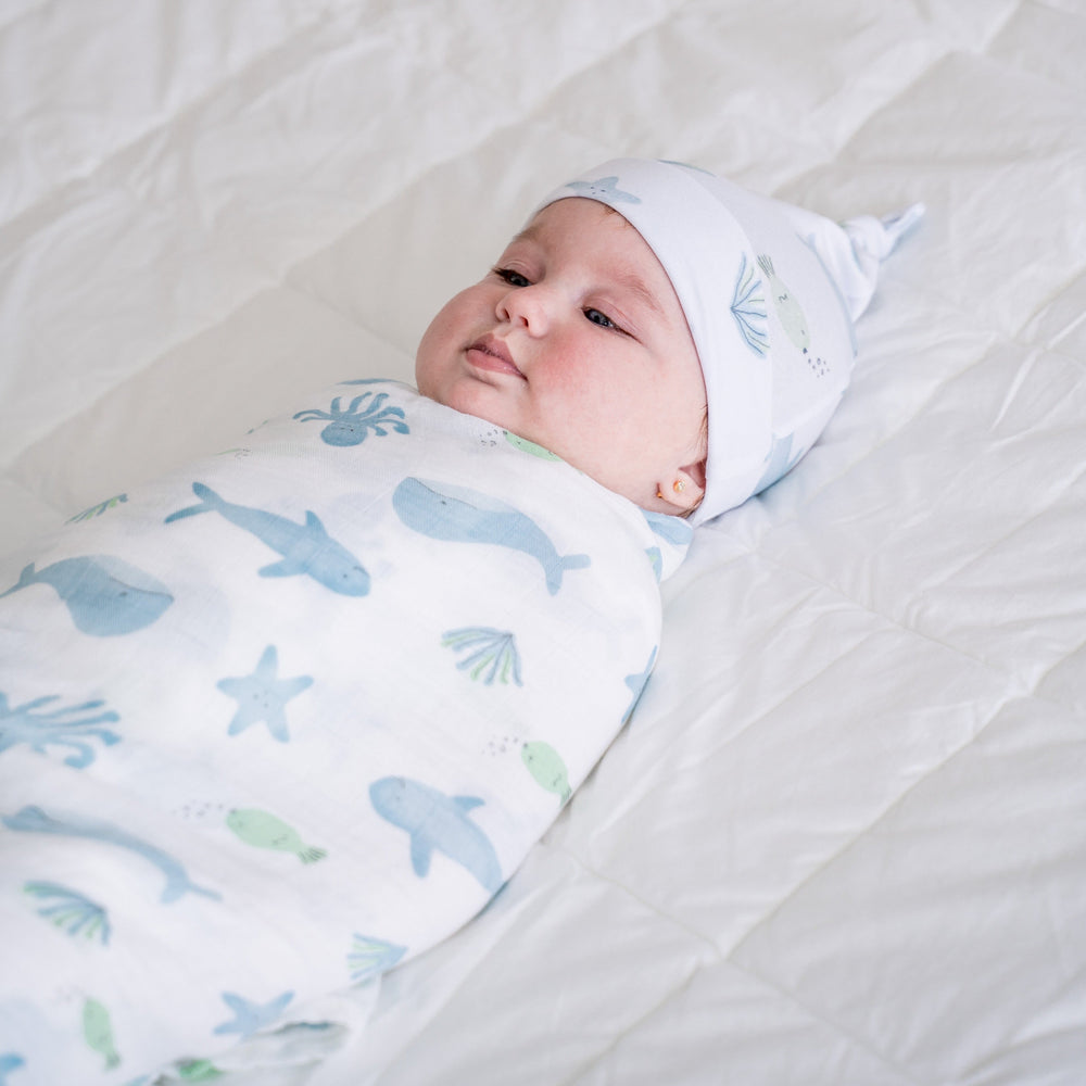 Bamboo Muslin Swaddle Blanket - Under the Sea - Bundled Baby